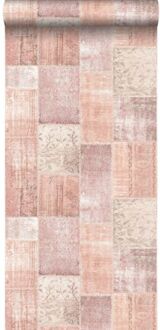 behang Marrakech kelim patchwork tapijt perzik oranje roze Blauw