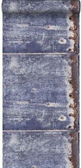 behang metalen platen blauw en bruin