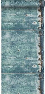 behang metalen platen turquoise en roest bruin - 53 cm x 10,0
