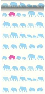 behang olifanten turquoise en roze - 53 cm x 10,05 m - 137329