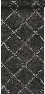behang oosters berber tapijt zwart met witte print Blauw