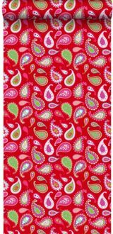 behang paisley rood - 53 cm x 10,05 m - 115738 Groen, Rood