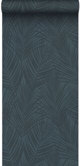 behang palmbladeren donkerblauw - 0.53 x 10.05 m - 139433 Groen, Blauw