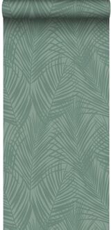behang palmbladeren vergrijsd zeegroen - 0,53 x 10,05 m - 139 Groen, Grijs