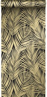 behang palmbladeren zwart en goud - 0,53 x 10,05 m - 139318 Goud, Zwart