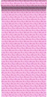 behang prinsessen woorden roze - 53 cm x 10,05 m - 114948