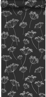 behang schermbloemen zwart wit Blauw