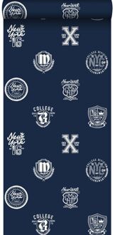 behang school emblemen donkerblauw