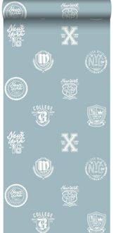 behang school emblemen licht vintage blauw