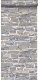 behang stenen muur lichtgrijs en beige - 53 cm x 10,05 m - 13 Beige, Grijs