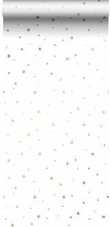 behang sterretjes wit en goud - 0,53 x 10,05 m - 139259 Goud, Wit