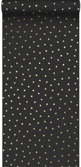 behang stippen zwart en goud - 0,53 x 10,05 m - 139122 Goud, Zwart, Wit