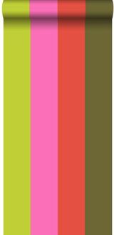 behang strepen limegroen en roze - 53 cm x 10,05 m - 116521 Groen, Roze