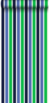 behang strepen marine blauw en groen - 53 cm x 10,05 m - 1158 Blauw, Groen