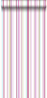 behang strepen multicolor op wit - 53 cm x 10,05 m - 137003 Groen, Rood, Wit