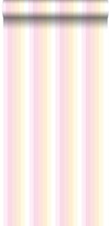 behang strepen regenboog licht roze en beige - 53 cm x 10,05 Beige, Roze