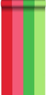 behang strepen rood en roze - 53 cm x 10,05 m - 116523 Groen, Roze, Rood