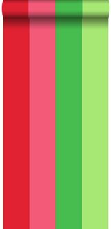 behang strepen rood en roze - 53 cm x 10,05 m - 116523 Groen, Roze, Rood