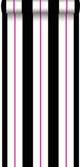 behang strepen roze en zwart - 53 cm x 10,05 m - 116506 Roze, Zwart