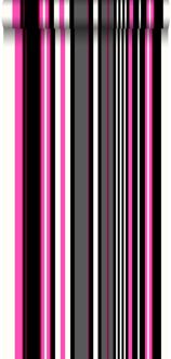 behang strepen roze en zwart - 53 cm x 10,05 m - 116534 Roze, Zwart