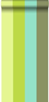 behang strepen turquoise en limegroen - 53 cm x 10,05 m - 116