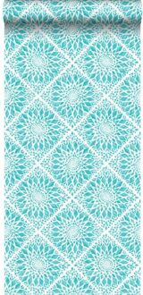 behang tegelmotief turquoise Blauw