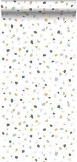 behang terrazzo wit, zacht roze en mintgroen - 0,53 x 10,05 m