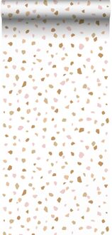 behang terrazzo zacht roze, warm oranje en beige - 0,53 x 10, Oranje, Roze, Wit, Beige