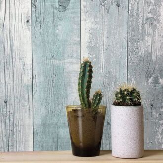 Behang Topchic Wooden Planks grijs en blauw Multikleur