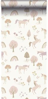 behang unicorns beige en zacht roze - 0.53 x 10.05 m - 139503 Beige, Roze