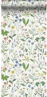 behang veldbloemen multicolor op wit - 0,53 x 10,05 m - 13939 Multicolor, Wit