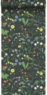 behang veldbloemen multicolor op zwart - 0,53 x 10,05 m - 139 Multicolor, Zwart