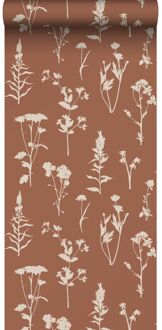 behang veldbloemen terracotta - 0,53 x 10,05 m - 139396