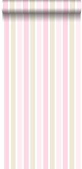 behang verticale strepen licht roze, beige en wit - 53 cm x 1 Beige, Roze, Wit
