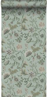 behang vintage bloemen celadon groen - 0.53 x 10.05 m - 13941