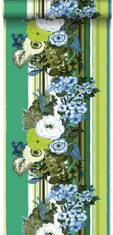 behang vintage bloemen groen en limegroen Blauw