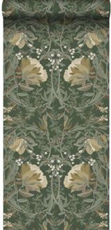 behang vintage bloemen in art nouveau stijl donkergroen - 0.5