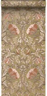 behang vintage bloemen in art nouveau stijl goud en terracott Goud, Roze