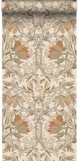 behang vintage bloemen in art nouveau stijl lichtbeige en oud Beige, Roze