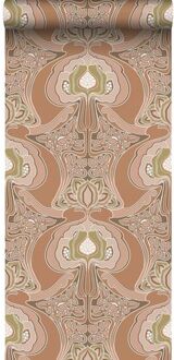 behang vintage bloemen in art nouveau stijl terracotta roze