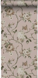 behang vintage bloemen oudroze - 0.53 x 10.05 m - 139407