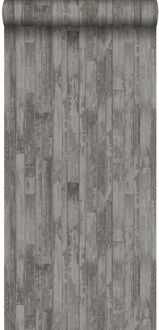 behang vintage sloophout planken vergrijsd bruin taupe Blauw