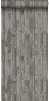 behang vintage sloophout planken vergrijsd bruin taupe Blauw