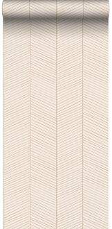 behang visgraat-motief zandkleurig en beige - 0.53 x 10.05 m