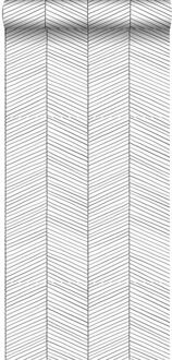 behang visgraat-motief zwart wit - 0,53 x 10,05 m - 139106 Wit, Zwart