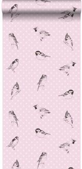 behang vogels zacht roze - 53 cm x 10,05 m - 115747