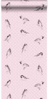 behang vogels zacht roze - 53 cm x 10,05 m - 115747