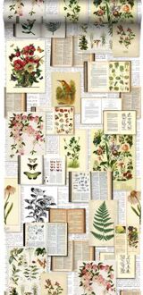 behang XXL bladzijden botanisch bloemen en planten boek licht Blauw