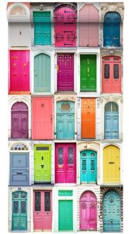 behang XXL gekleurde deuren roze, turquoise, oranje, geel en Blauw