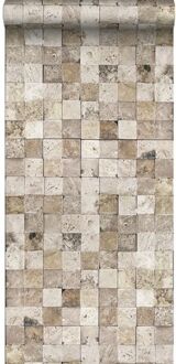 behang XXL marble squares beige Blauw